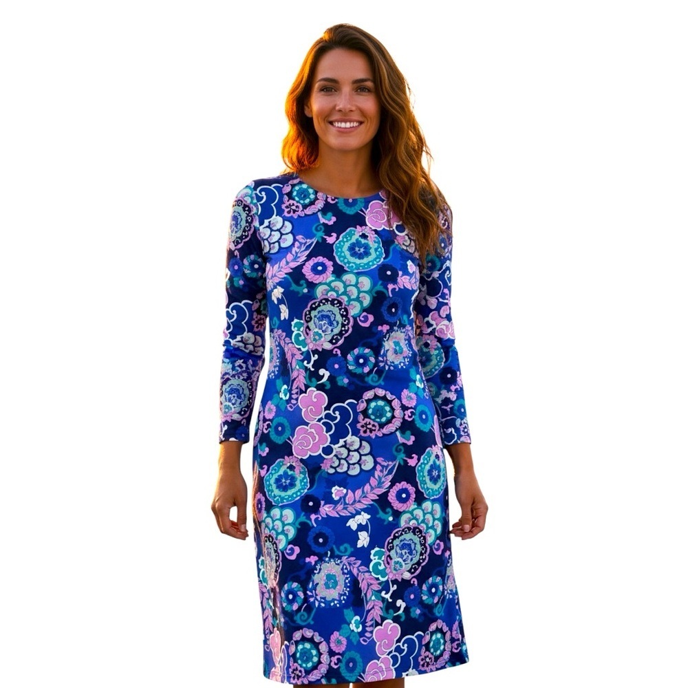 TALBOTS Women’s Blue and Pink Paisley Patterned Dress Size P 70s psychedelic fun
